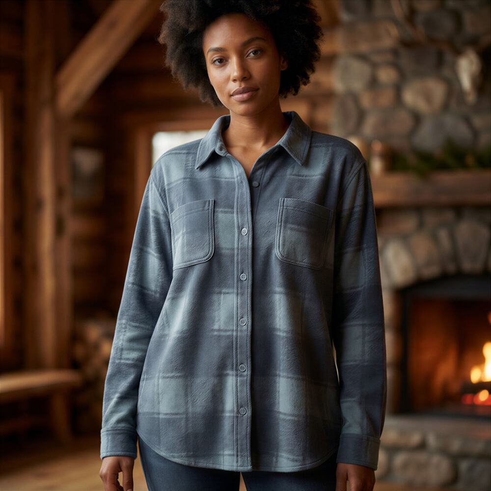32 Degrees Heat Plaid Fleece Shirt Women XL Blue Cabincore Cozy Outdoor Gorpcore